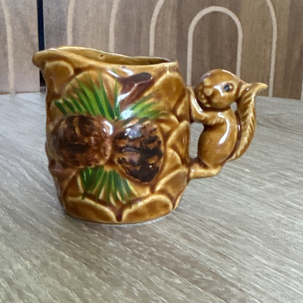 Victorian Vintage Ceramic Creamer Pinecone A Squirrel Handle Japan
